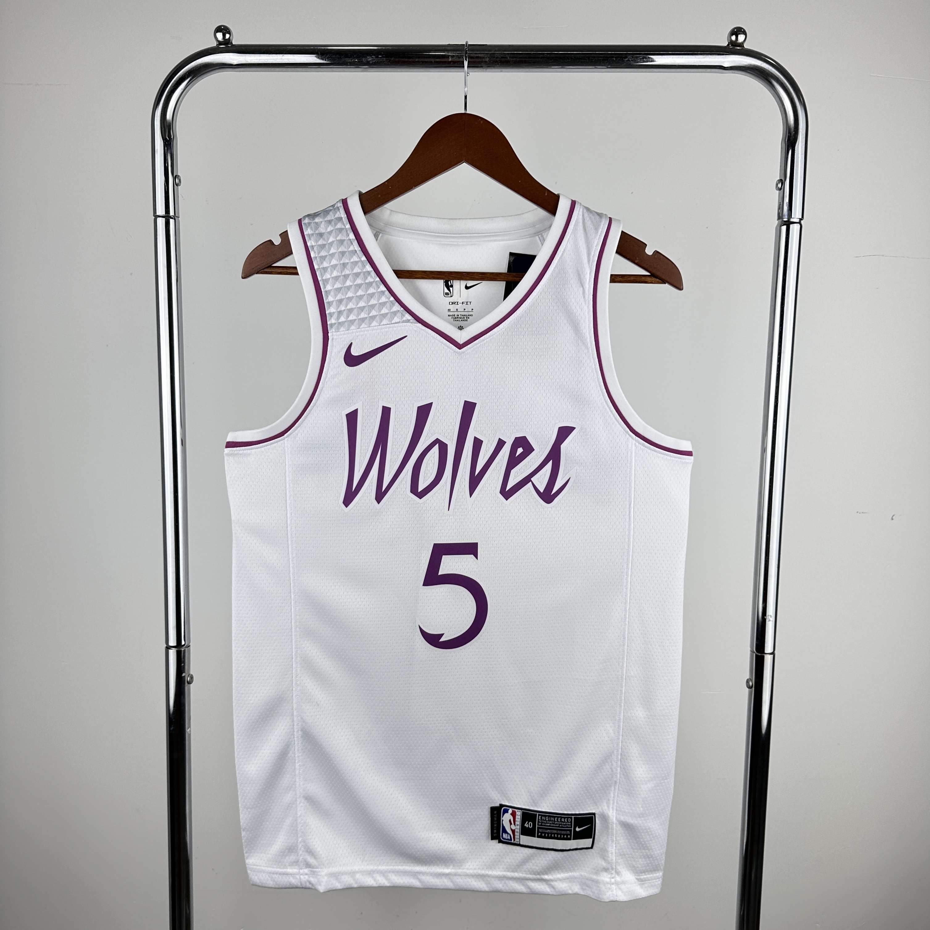 Men Minnesota Timberwolves 5 Edwards White Throwback Nike 2024 NBA Jersey